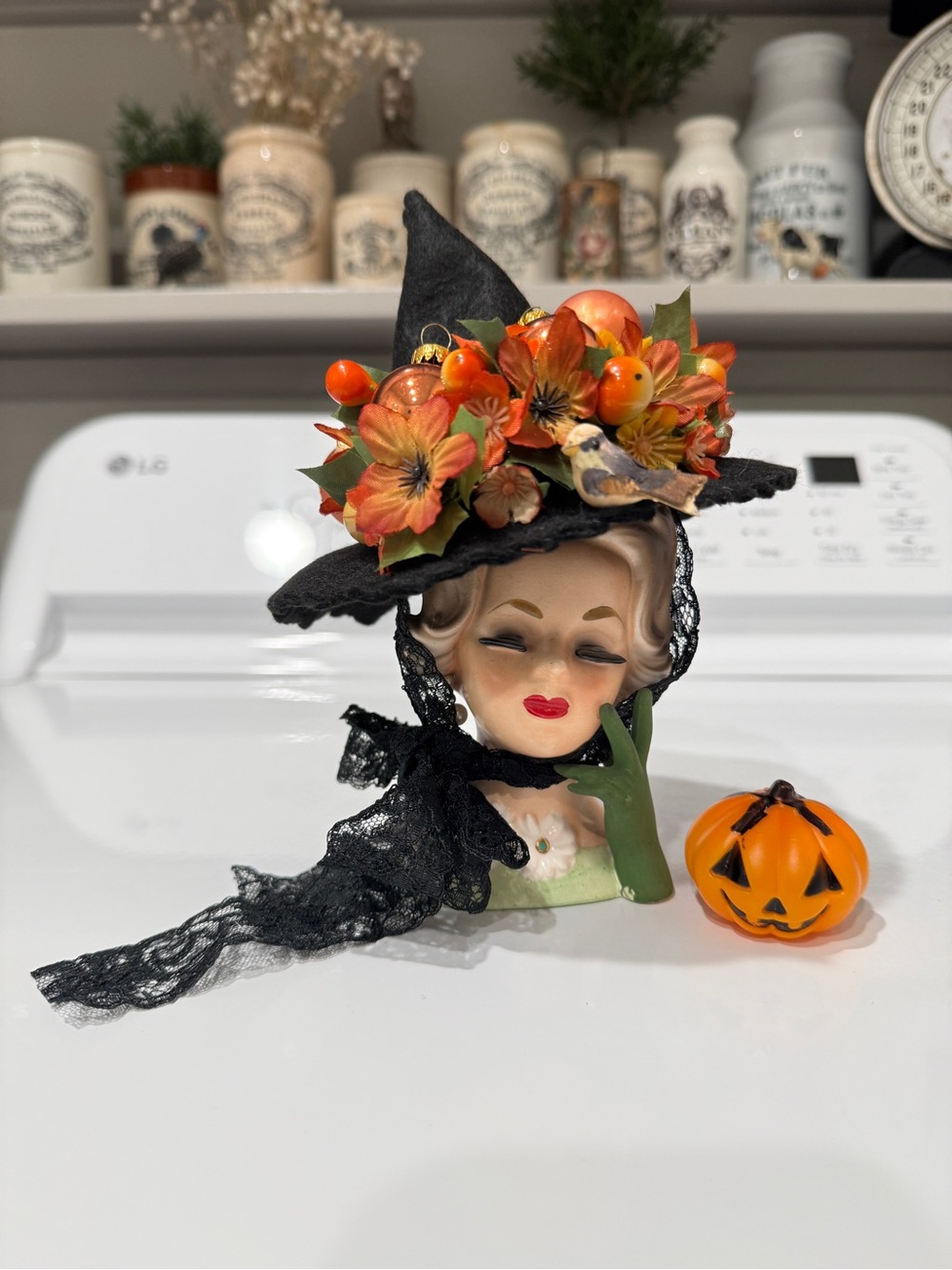 OOAK Fall Witch Dorris Day Napco Head Vase made by Me! - Picture 15 of 17